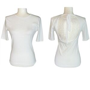 NWT Zara White Ribbed Short Sleeve Cutout Tie Back Tee - L